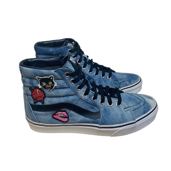 Vans Shoes Skateboarding Sk8 Hi Denim Acid Wash Patches Mens 8.5 Womens 10 Blue - Picture 4 of 13